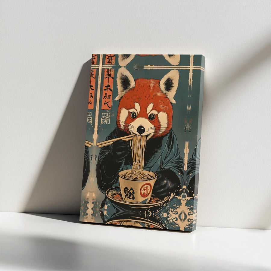 Red Panda Ramen Canvas Print | Japanese Ukiyo-E Art Style | Gallery Wrapped Premium Material | Unique Kitchen Wall Decor Gift