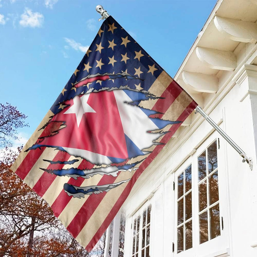 American and Cuban Flag Ripped Design | Patriotic Dual Heritage Garden Banner | Durable Weather-Resistant Polyester | Gift for Cuban-American