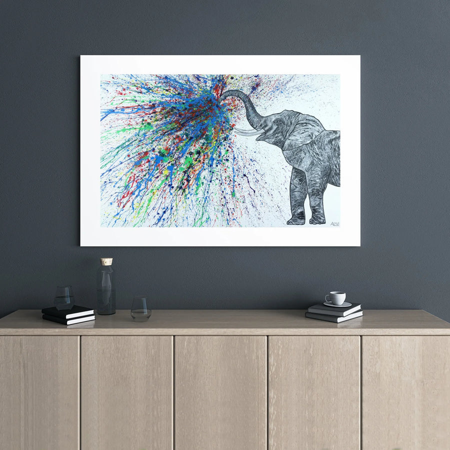 Elephant Canvas Wall Art | Colorful Paint Splatter Pop Art | Premium Gallery Wrapped Stretched Print | Modern Home Decor Gift for Animal Lovers