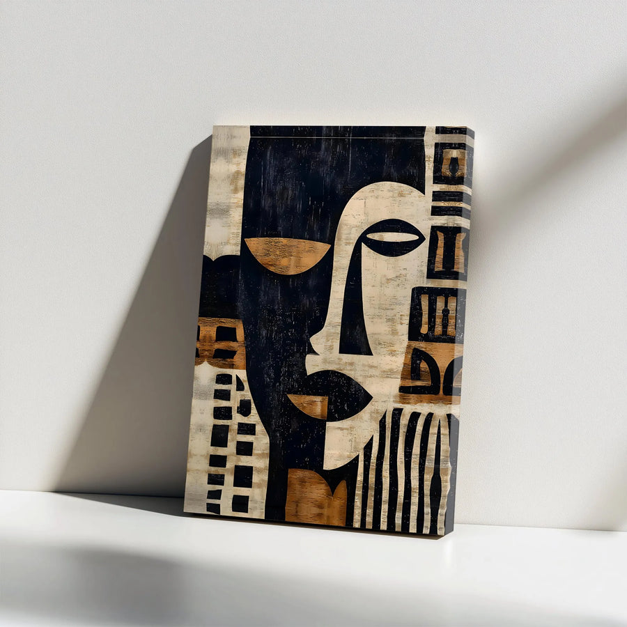 Abstract Face Canvas Wall Art | Modern Cubist Inspired Portrait | Premium Gallery Wrapped Canvas | Collector's Living Room & Office Decor
