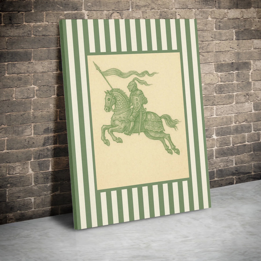 Medieval Knight Canvas Wall Art | Equestrian Warrior With Shield | Gallery-Wrapped Premium Print | Historic Home Decor Gift