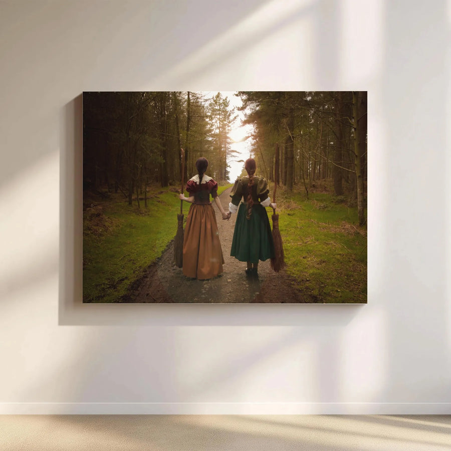 Witch Sisters Canvas Wall Art | Coven Friendship on Forest Path | Premium Fade-Resistant Print | Wiccan Home Decor Gift for Best Friend
