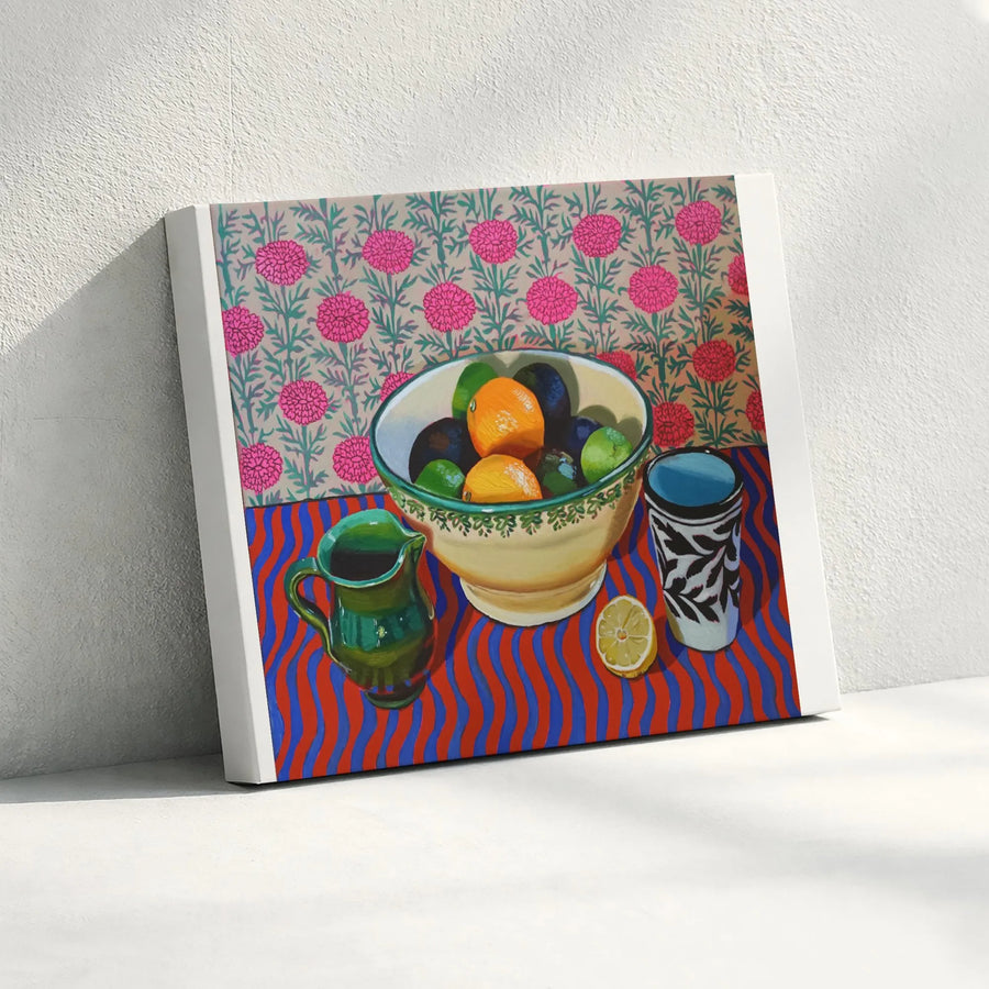 Vibrant Still Life Canvas Print | Colorful Citrus Fruit Bowl Painting | Premium Fade-Resistant Art | Modern Kitchen & Dining Wall Decor Gift