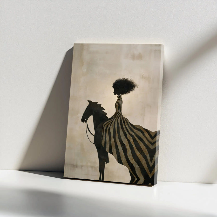 African American Equestrian Wall Art | Modern Afro Woman Silhouette | Premium Fade-Resistant Print | Collector's Gift for Home Decor