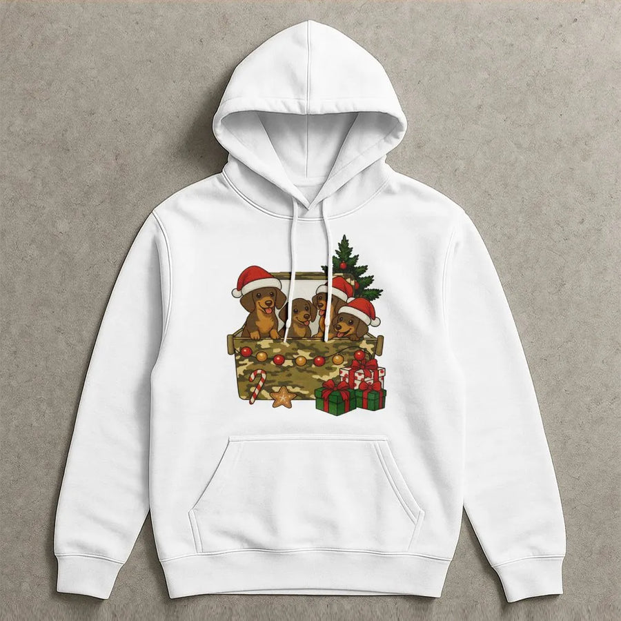 Dachshund Christmas Hoodie | Cute Wiener Dog Puppy Graphic | Premium Cotton Blend | Holiday Gift for Dog Mom and Dog Lover
