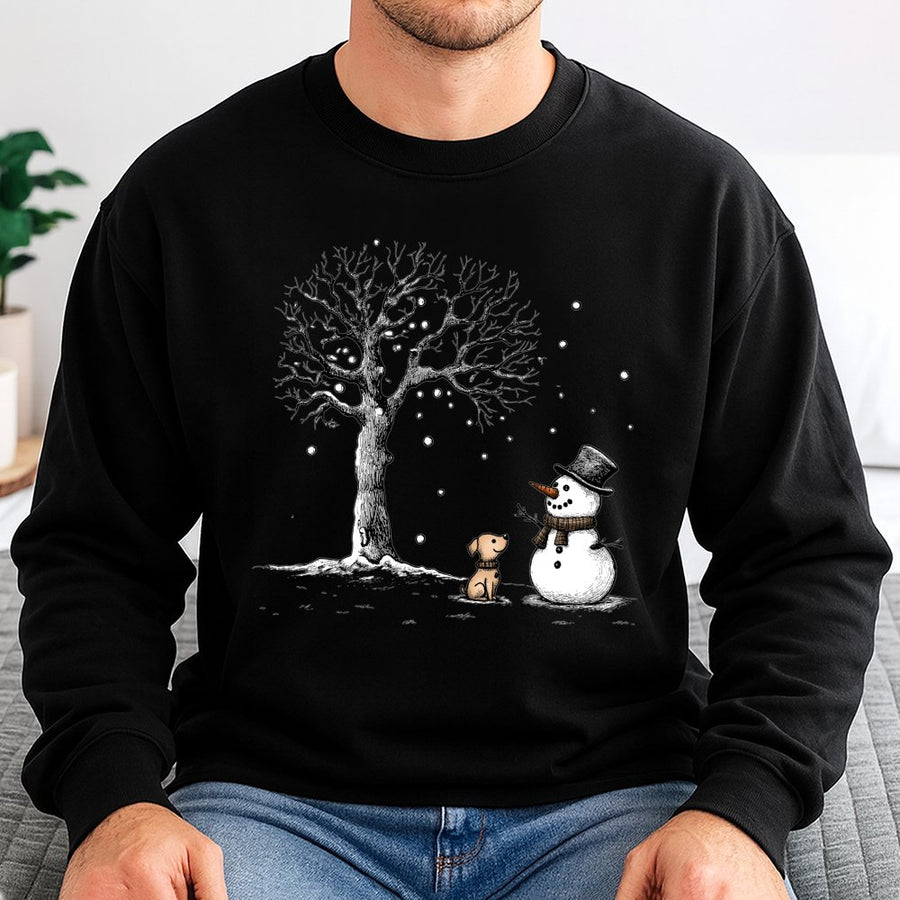 Snowman and Dog Sweatshirt | Cute Winter Wonderland Graphic | Cotton-Poly Blend Comfort | Holiday Gift for Animal Lovers