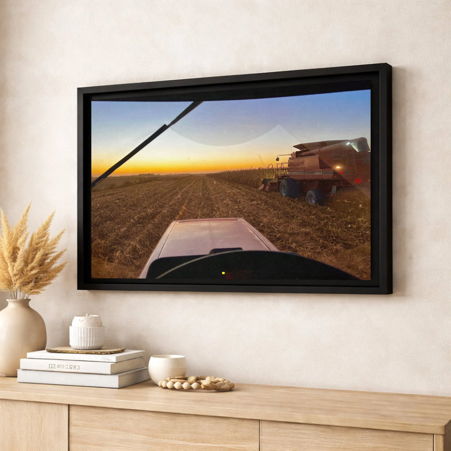 Combine Harvester Farm Field Canvas | Sunset Rural Landscape Art | Premium Fade-Resistant Gallery Wrap | Modern Agricultural Decor Gift