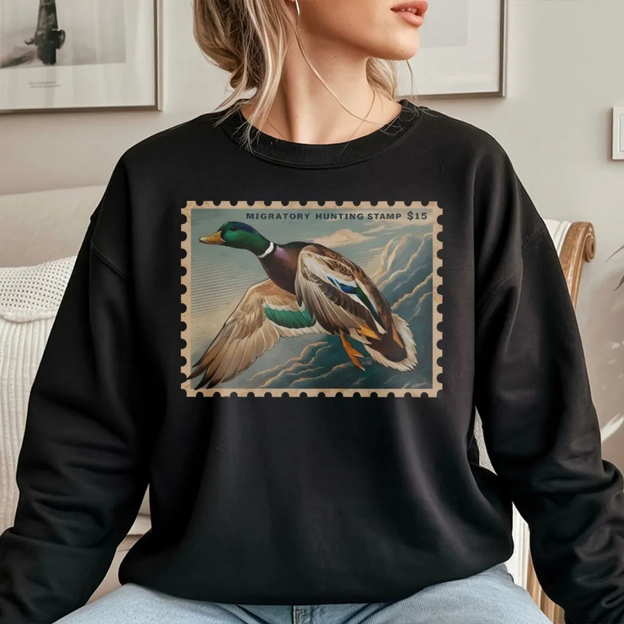 Mallard Duck Stamp Sweatshirt | Vintage Wildlife Postage Art | Premium Cotton Blend | Nature Lover Gift for Hunters & Birdwatchers