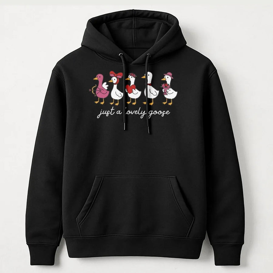 Valentine's Goose Hoodie | Cute Duck Cupid Valentine Graphic | Premium Cotton Blend Unisex Sweatshirt | Gift for Animal Lovers & Couples