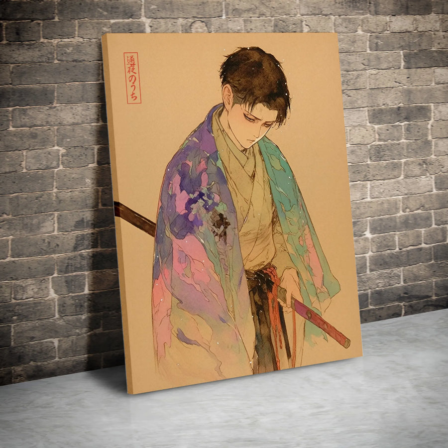 Anime Samurai Wall Art | Watercolor Katana Warrior Portrait | Premium Gallery-Wrapped Canvas | Japanese Decor Gift for Anime Fans