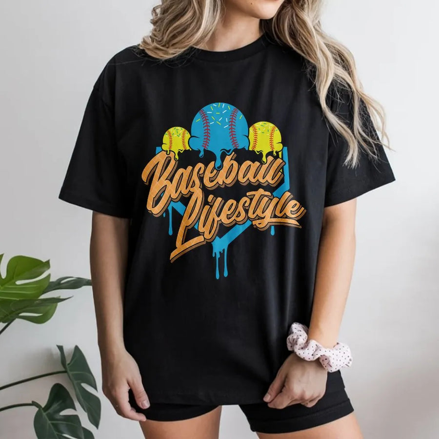 Baseball Lifestyle T-Shirt | Ice Cream Drip Graphic Sweatshirt | Soft Cotton Blend Pullover | Gift for Baseball Player and Fan