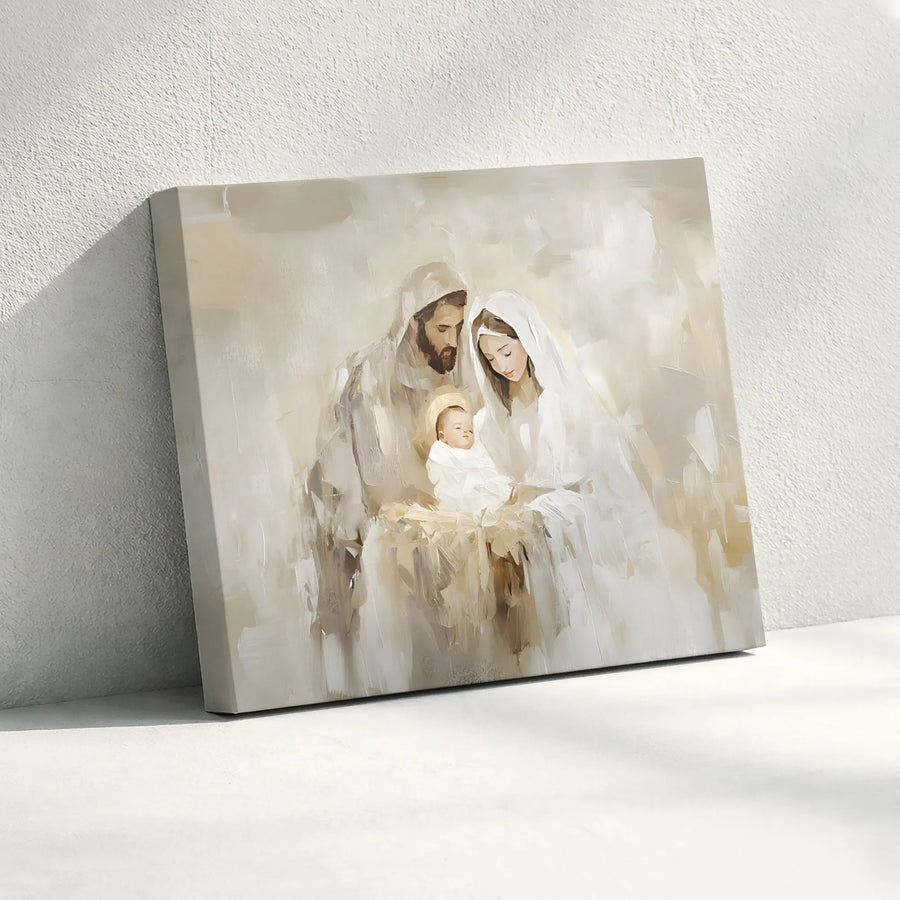 Holy Family Nativity Wall Art | Minimalist Jesus Mary Joseph Print | Premium Gallery Wrapped Canvas | Religious Christmas Home Decor Gift