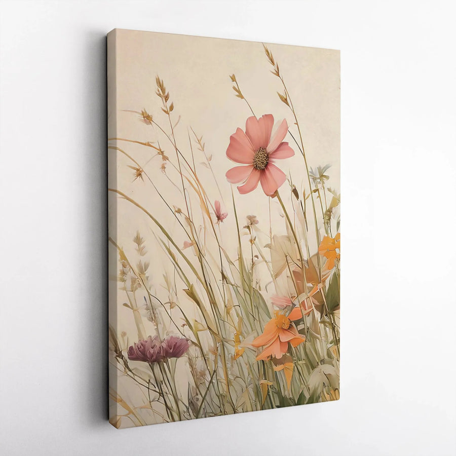 Wildflower Meadow Canvas Print | Pink Cosmos Botanical Wall Art | Premium Fade-Resistant Gallery Wrap | Modern Home Decor for Living Room
