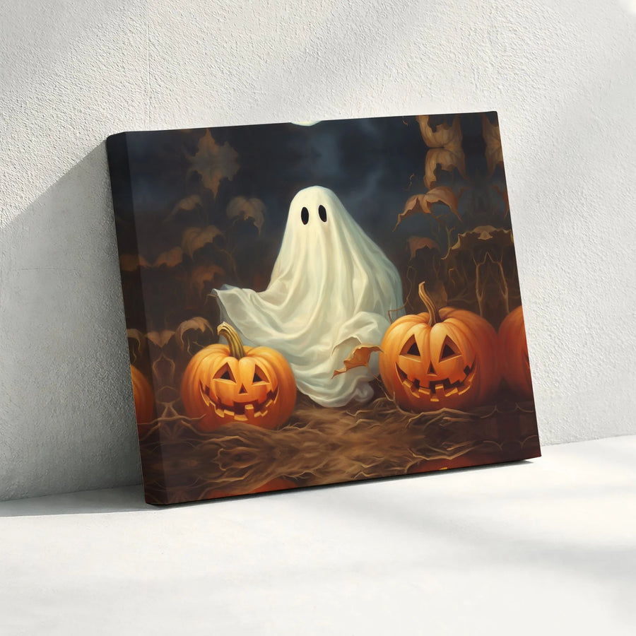 Halloween Ghost Canvas Wall Art | Spooky Jack-O'-Lantern Decor | Premium Fade-Resistant Print | Festive Fall Home Decor Gift