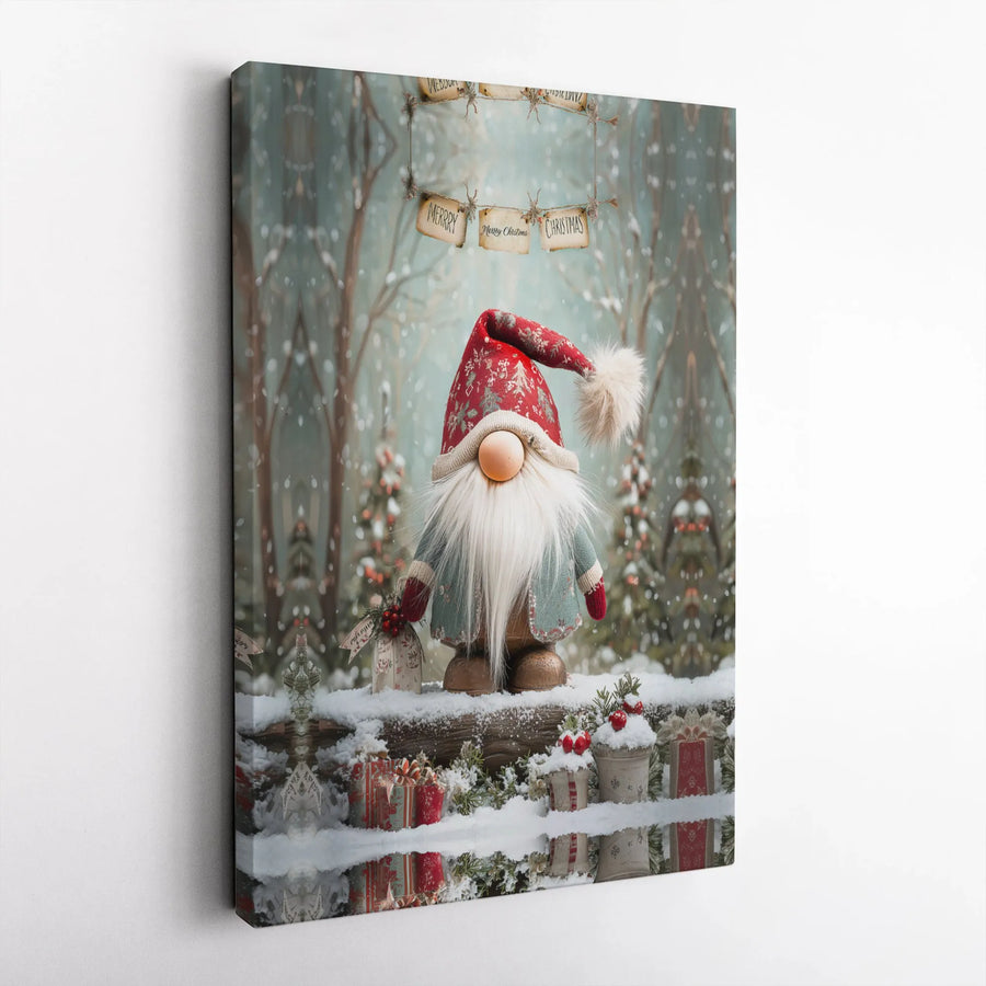 Christmas Gnome Canvas Wall Art | Snowy Winter Forest Holiday Decor | Gallery Wrap 1.25 Inch Thick | Festive Seasonal Gift for Home