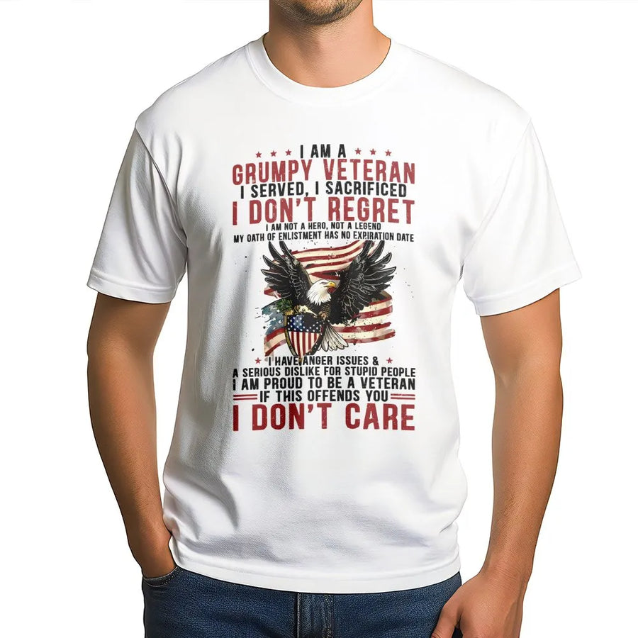 Grumpy Veteran T-Shirt | American Eagle Flag Graphic | Premium Cotton Military Pride Apparel | Unique Retirement Gift for Soldiers & Veterans