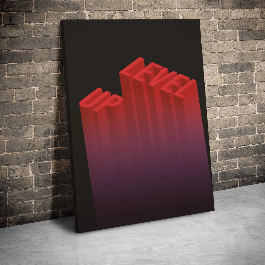 Level Up Canvas Print | 3D Typography Motivational Wall Art | Premium Gallery Wrap | Gamer Office Decor Gift For Him