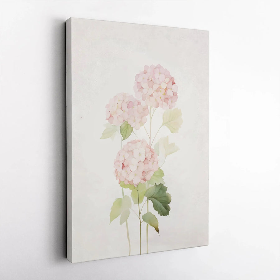 Pink Hydrangea Canvas Wall Art | Watercolor Botanical Illustration | Premium Gallery Wrapped Canvas | Minimalist Living Room Decor Gift