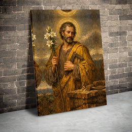 Saint Joseph Canvas Wall Art | Patron Saint of Workers Portrait | Premium Gallery Wrapped Canvas | Catholic Home Decor Gift for Dad