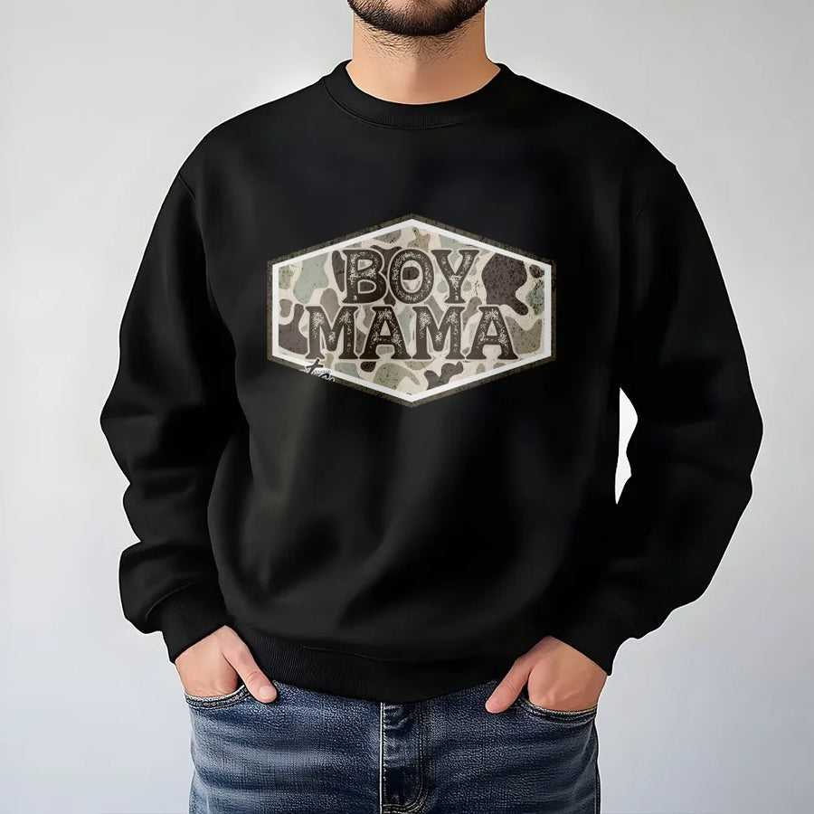 Boy Mama Camo Sweatshirt | Hunting Season Graphic Sweatshirt | Premium Cotton Blend | Gift for Proud Mom of Boys