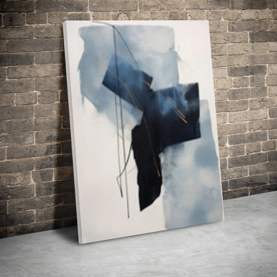 Abstract Blue Vertical Canvas | Modern Blue Cascade Wall Art | Premium 1.25" Thick Gallery Wrap | Minimalist Decor for Living Room