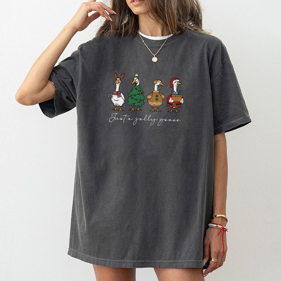 Jolly Goose Christmas T-Shirt | Funny Holiday Bird Graphic | 100% Cotton Premium Unisex Tee | Cute Festive Animal Xmas Gift for Him and Her