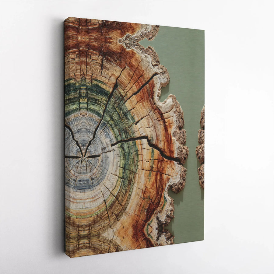 Abstract Tree Ring Canvas Print | Modern Petrified Wood Cross-Section Wall Art | Premium 1.25-Inch Gallery Wrap | Nature-Inspired Home Decor