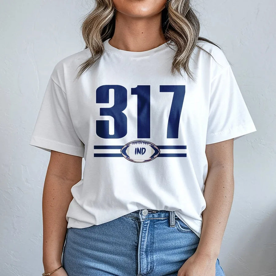 Indianapolis 317 Area Code T-Shirt | Retro Football Graphic | Soft Premium Cotton | Sports Fan Gift for Indy Locals