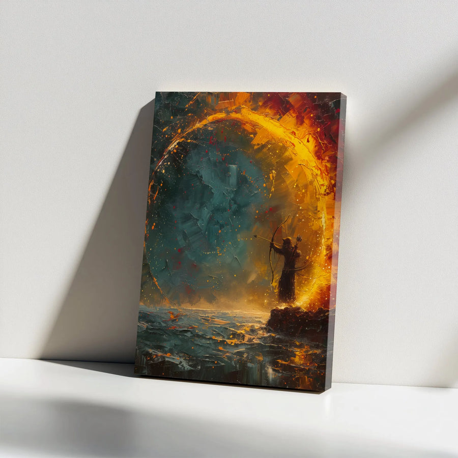 Archer Fantasy Wall Art | Fiery Portal Oil Painting Style | 1.25" Gallery Wrap Canvas | Premium Home Decor Gift for Gamers