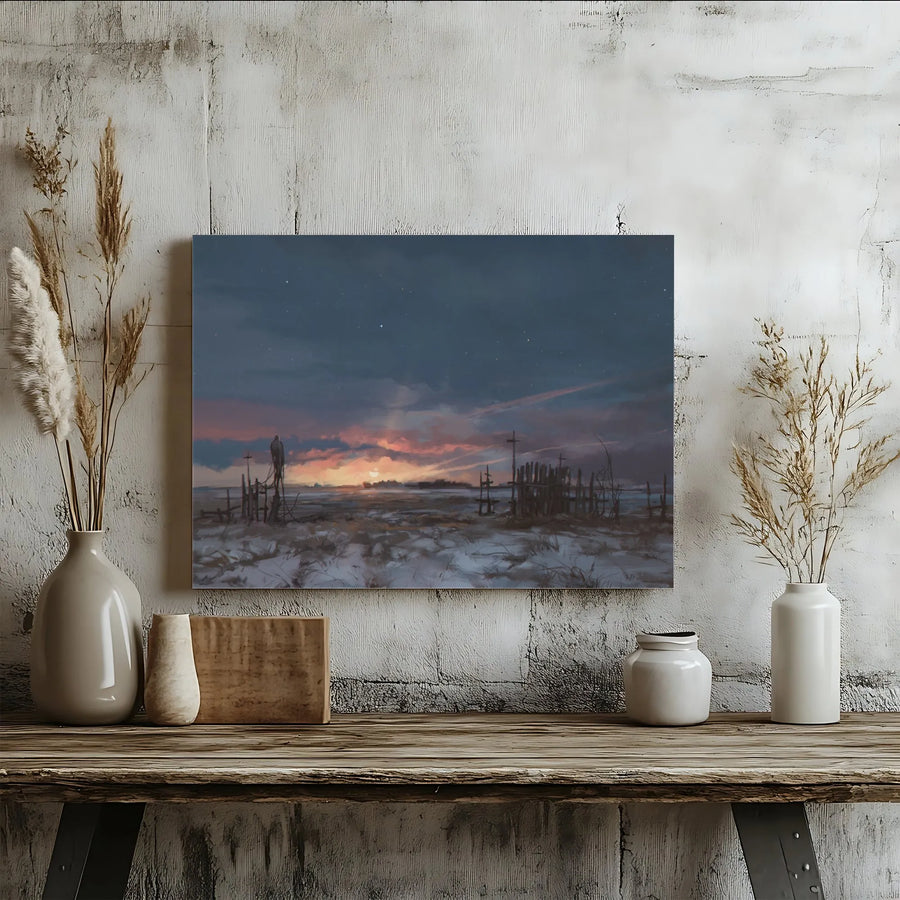 Dystopian Landscape Canvas Print | Lone Sentinel Over Frozen Plains | Gallery Quality Thick Canvas | Premium Sci-Fi Concept Art Gift