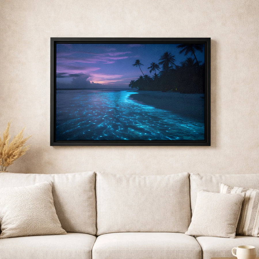 Bioluminescent Beach Wall Art | Tropical Night Ocean Canvas Print | 1.25-Inch Gallery Wrap | Coastal Home Decor Gift for Ocean Lovers