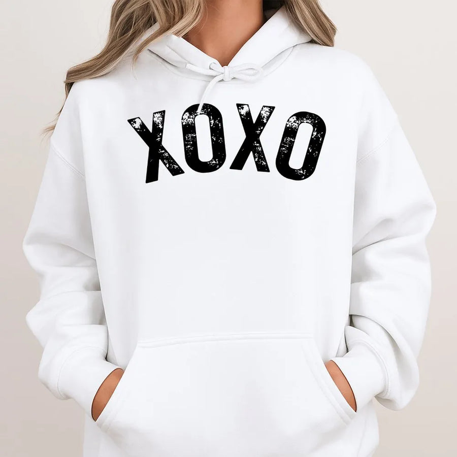 XOXO Hoodie | Distressed Graphic Print | Premium Cotton Blend | Valentine's Day Gift for Her & Galentine's Outfit