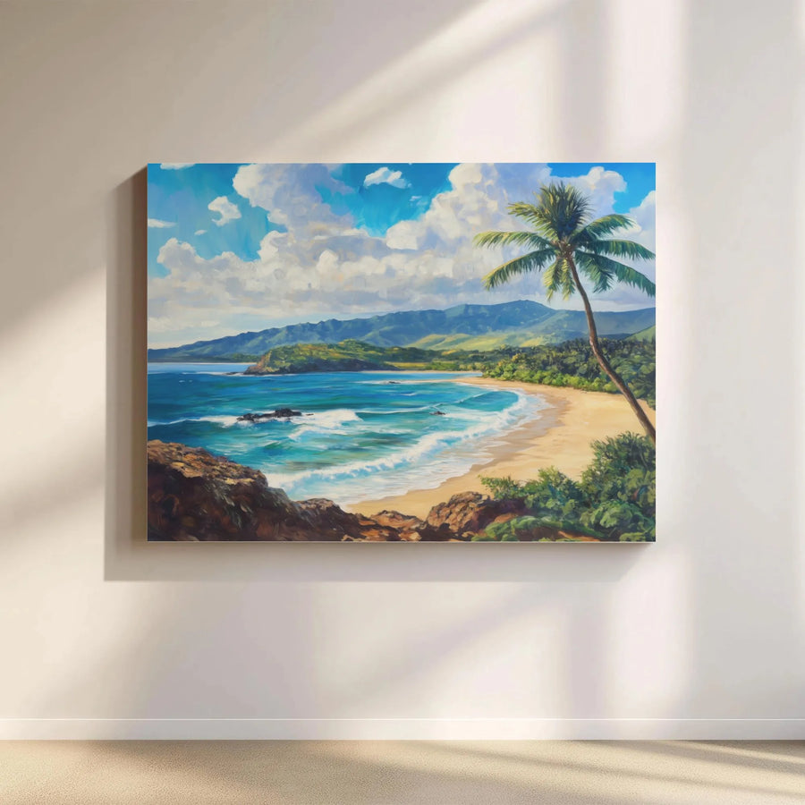 Tropical Beach Canvas Wall Art | Coastal Palm Tree Ocean Scenery | Premium Fade-Resistant Gallery Wrap | Relaxing Home Office Decor Gift
