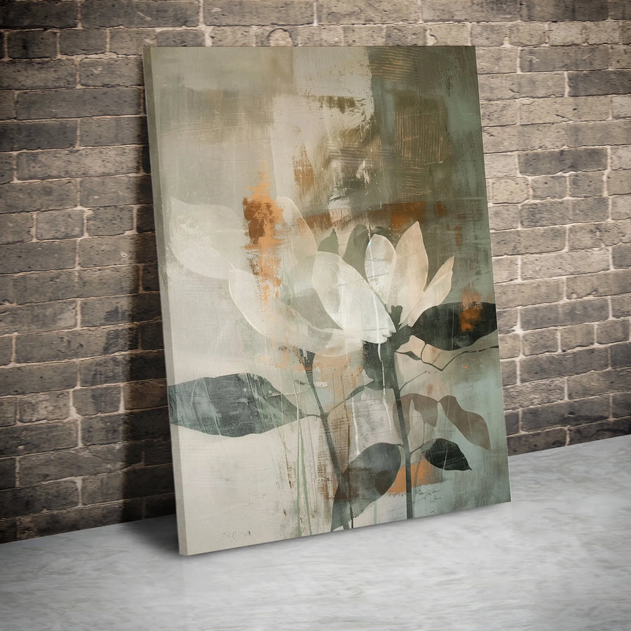 Abstract Floral Canvas Wall Art | Sage Green White Botanical Print | 1.25 Inch Premium Gallery Wrap | Modern Home Office Decor Gift