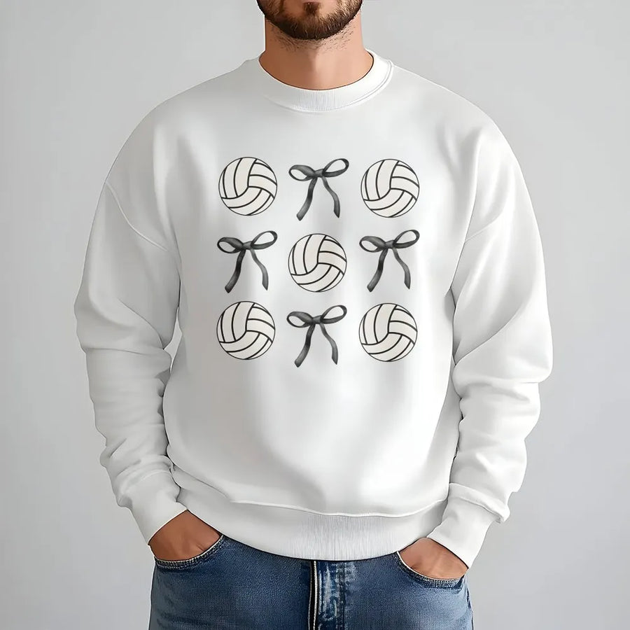 Volleyball Bow Sweatshirt | Aesthetic Coquette Sport Graphic | Soft Cotton Blend Crewneck | Volleyball Player Team Gift For Her