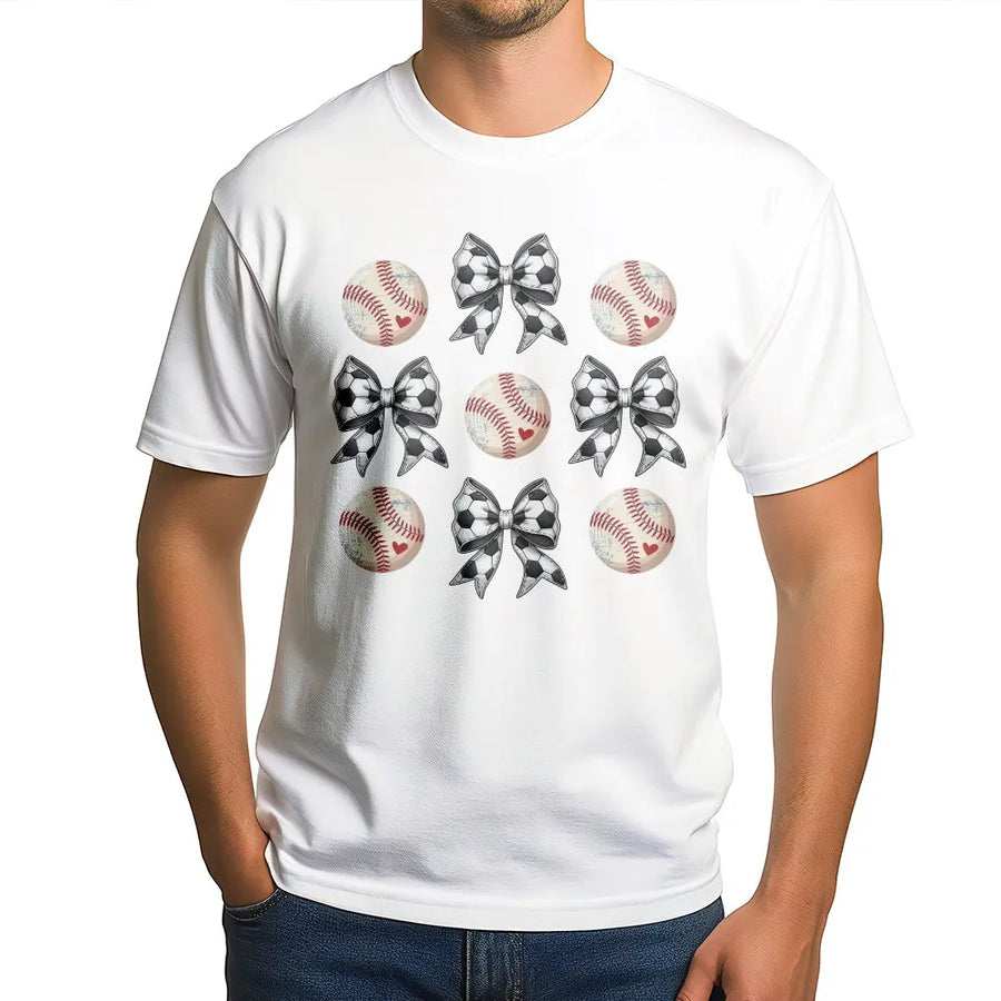 Coquette Soccer Baseball T-Shirt | Game Day Soccer Bow & Baseball Print | Premium Cotton Blend | Gift for Soccer and Baseball Mom