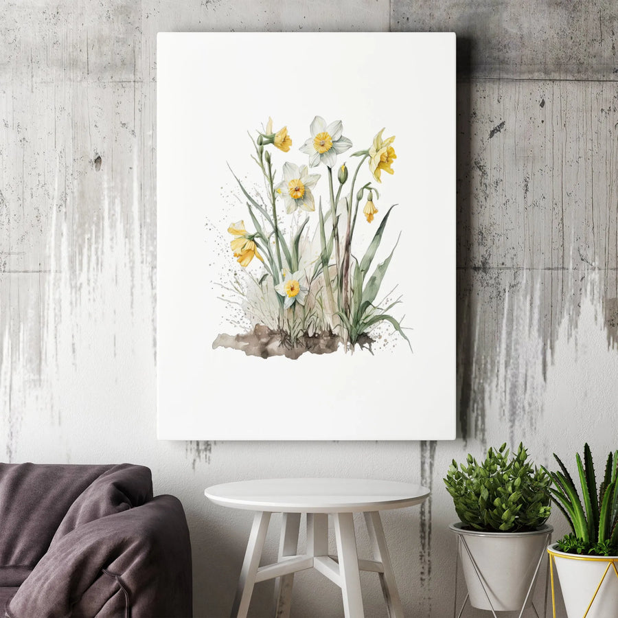 Watercolor Daffodil Canvas Print | Botanical Yellow Flower Wall Art | Gallery Wrapped Premium Decor | Spring Floral Gift for Home Office