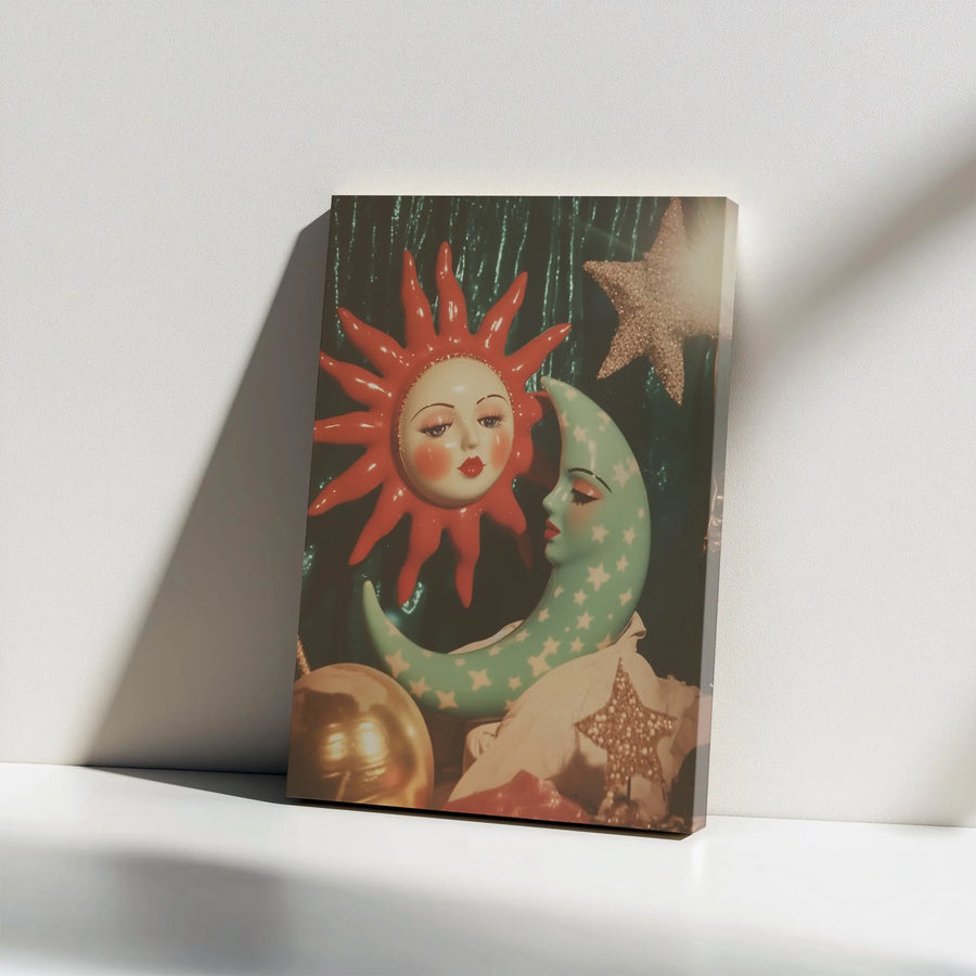 Sun And Moon Wall Art | Celestial Anthropomorphic Canvas | 1.25 Inch Gallery Wrap | Bohemian Home Decor Gift For Astrology Lovers