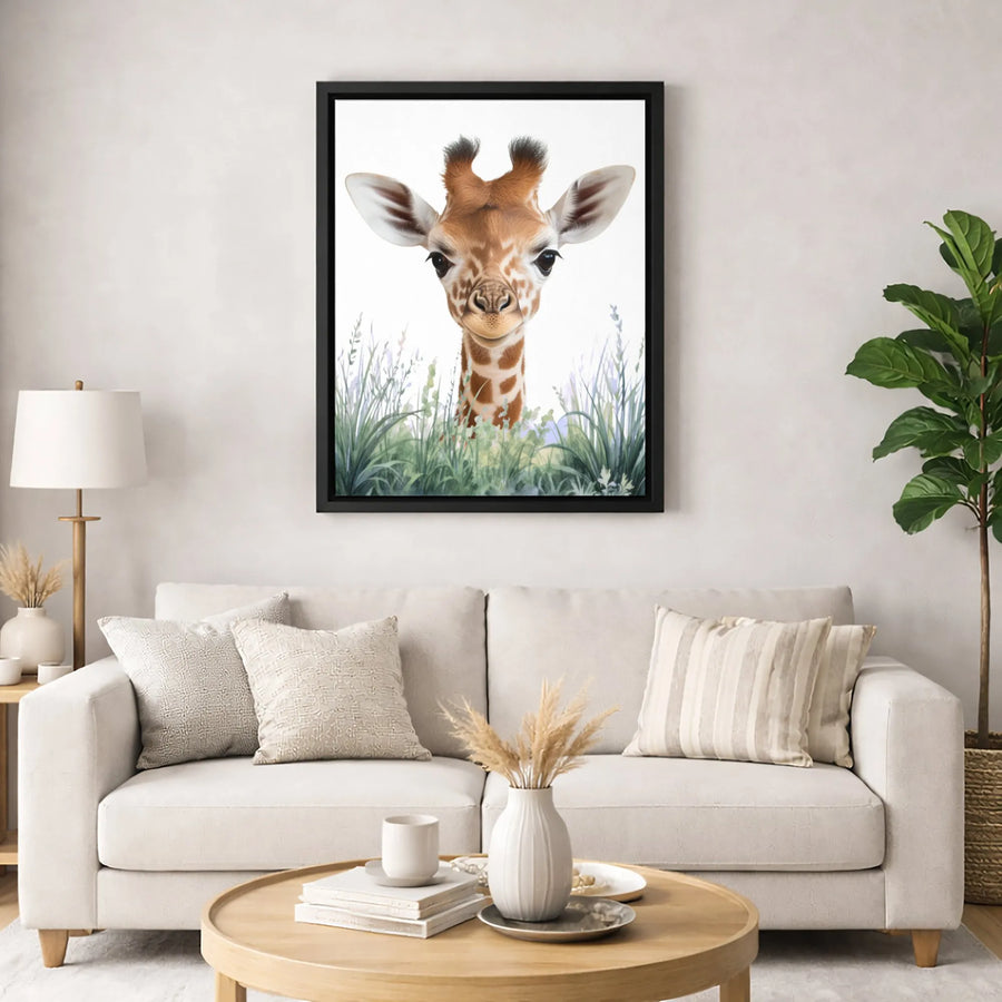 Baby Giraffe Wall Art Canvas | Watercolor Safari Animal Print | Premium 1.25-Inch Gallery Wrap | Nursery Decor & Kids Room Gift