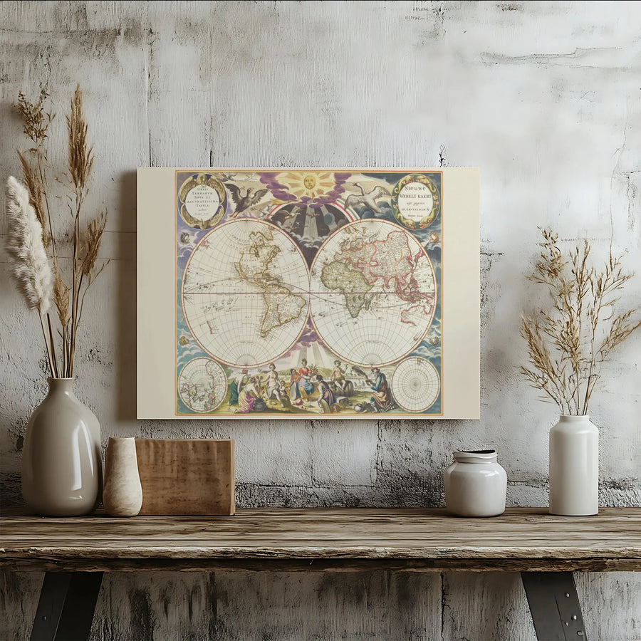 Vintage World Map Canvas Art | Orbis Terrarum Antique Cartography Print | Premium Gallery-Wrapped Wall Decor | Gift for Historians & Travelers
