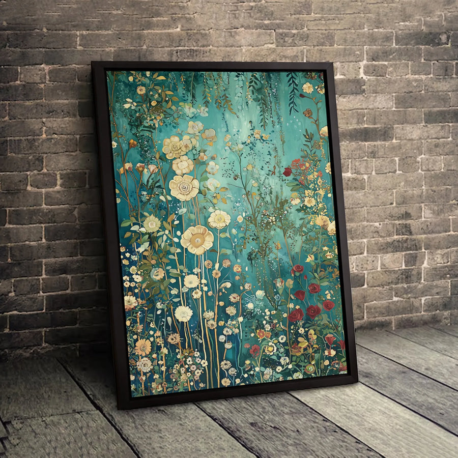Teal Botanical Canvas Wall Art | Wildflower Meadow Floral Print | Premium Gallery-Wrapped Gallery Quality | Modern Home Office Decor Gift