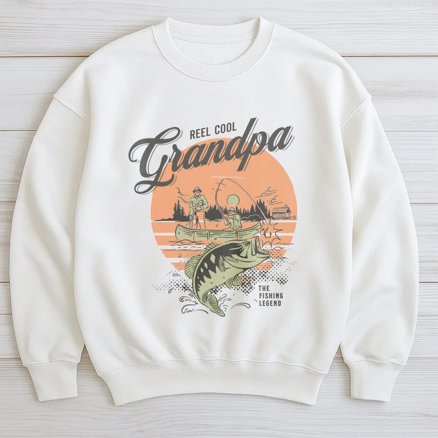 Reel Cool Grandpa Sweatshirt | Vintage Bass Fishing Graphic | Premium Cotton Blend | Funny Fisherman Gift for Dad or Grandfather
