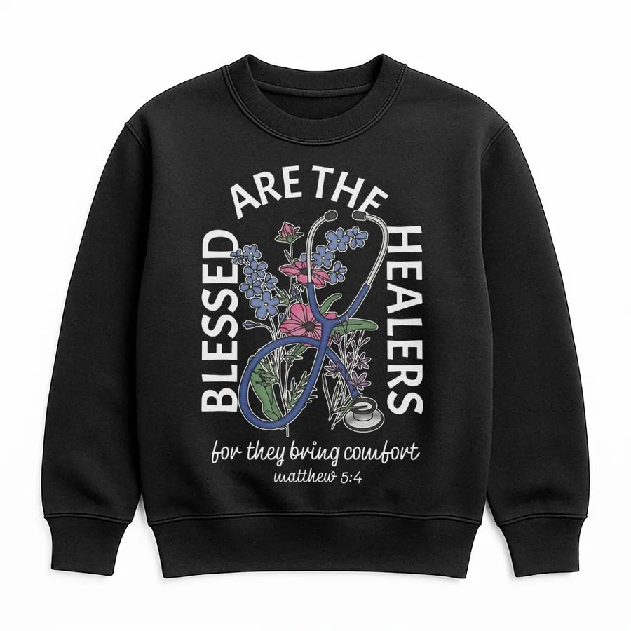 Blessed Are The Healers Sweatshirt | Floral Stethoscope Bible Verse Design | Premium Cotton Blend | Gift For Nurse & Graduation Apparel