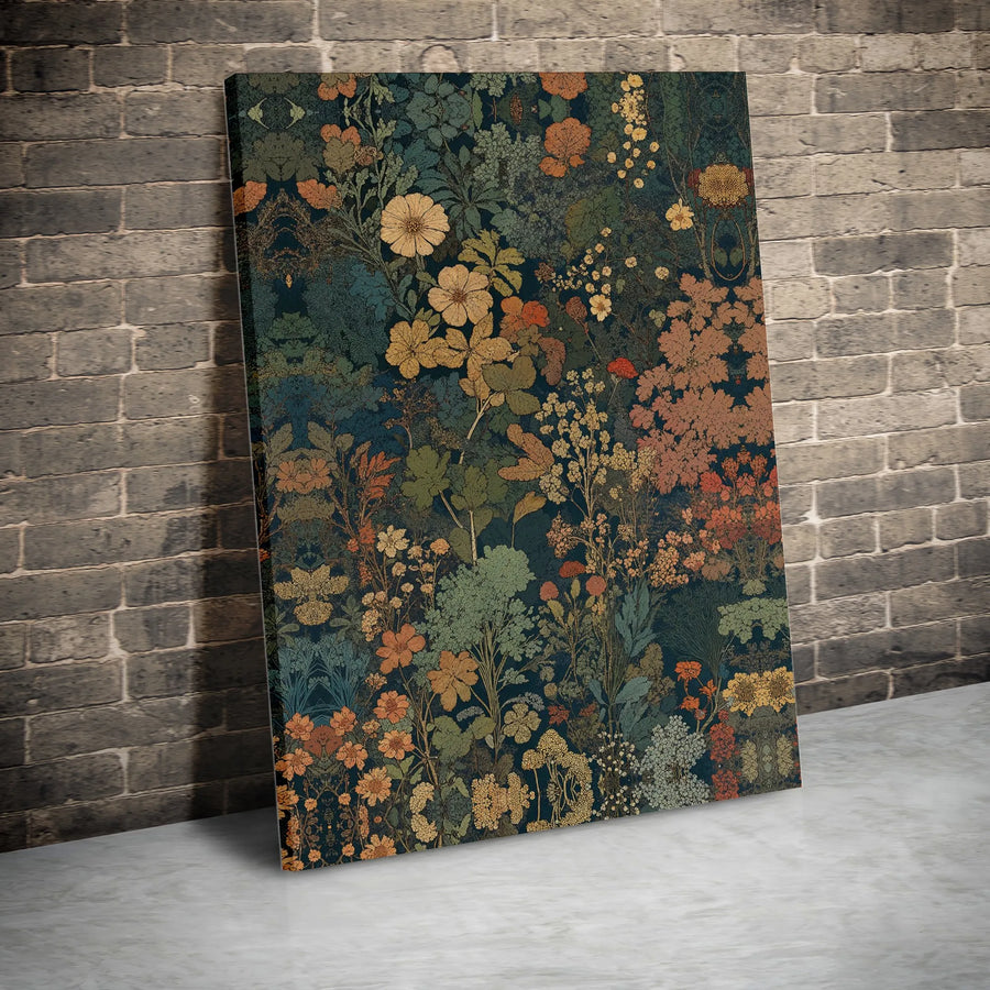Vintage Floral Canvas Wall Art | Intricate Botanical Garden Print | Gallery Quality Canvas | Housewarming Gift for Living Room & Office Decor