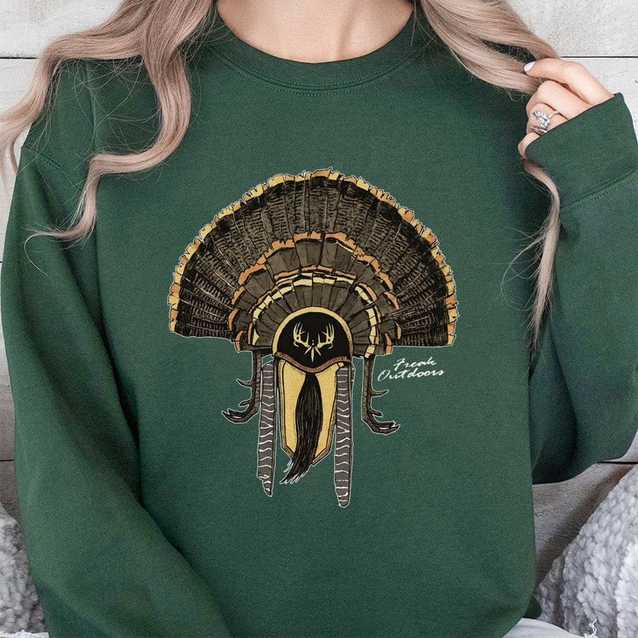 Turkey Hunting Sweatshirt | Antler Turkey Fan Graphic Design | Premium Cotton Blend Crewneck | Gift for Outdoorsmen and Hunters
