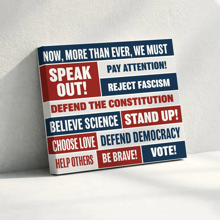 Political Protest Canvas Wall Art | Defend Democracy & Vote Typographic Print | Premium Gallery Wrap Canvas | Gift for Progressive Activist Home Decor