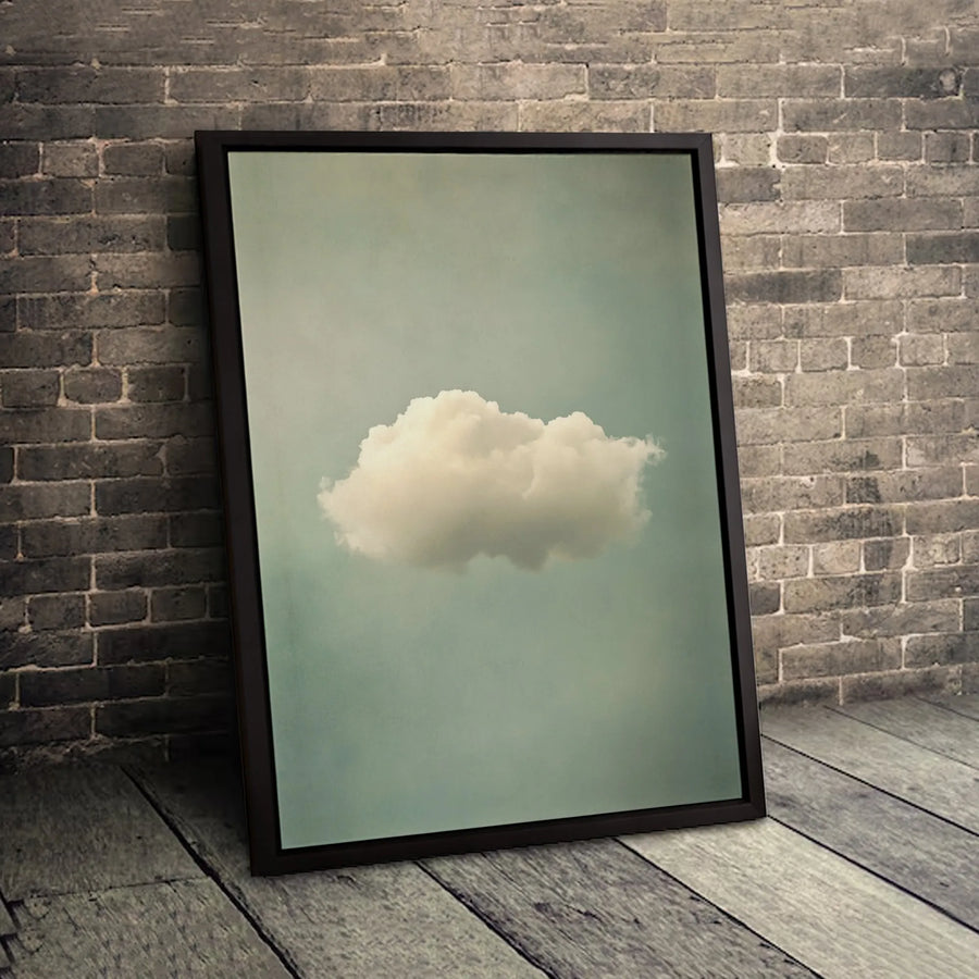 Solitary Cloud Wall Art | Minimalist Sage Green Sky Canvas Print | Premium Gallery-Wrapped Decor | Modern Abstract Home Office Gift