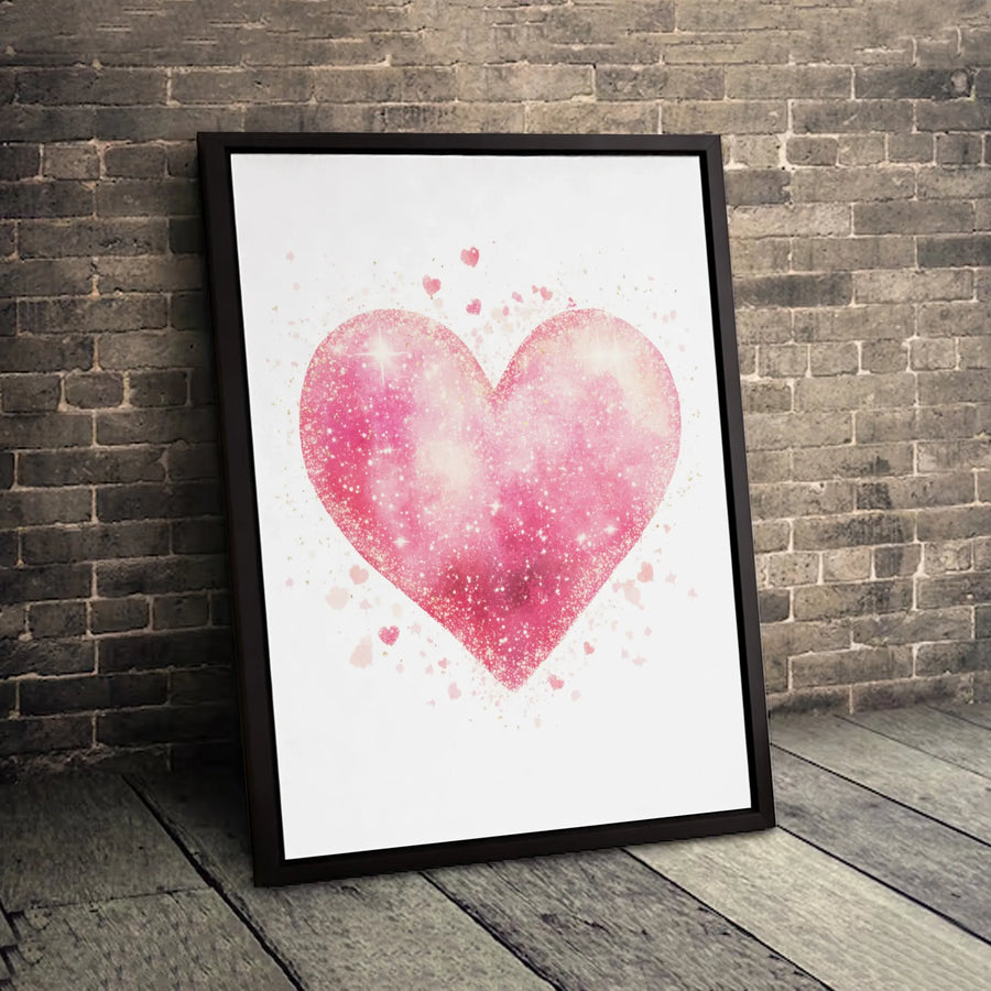 Pink Glitter Heart Canvas Art | Sparkling Watercolor Love Decor | Gallery-Wrapped Premium Print | Romantic Nursery or Bedroom Wall Gift