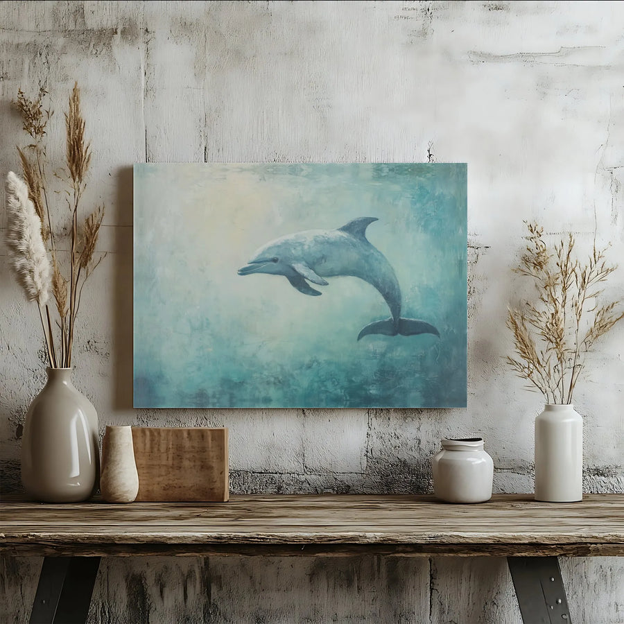 Dolphin Wall Art Canvas | Coastal Ocean Marine Life Painting | Gallery Quality 1.25-inch Profile | Elegant Home & Office Decor Gift