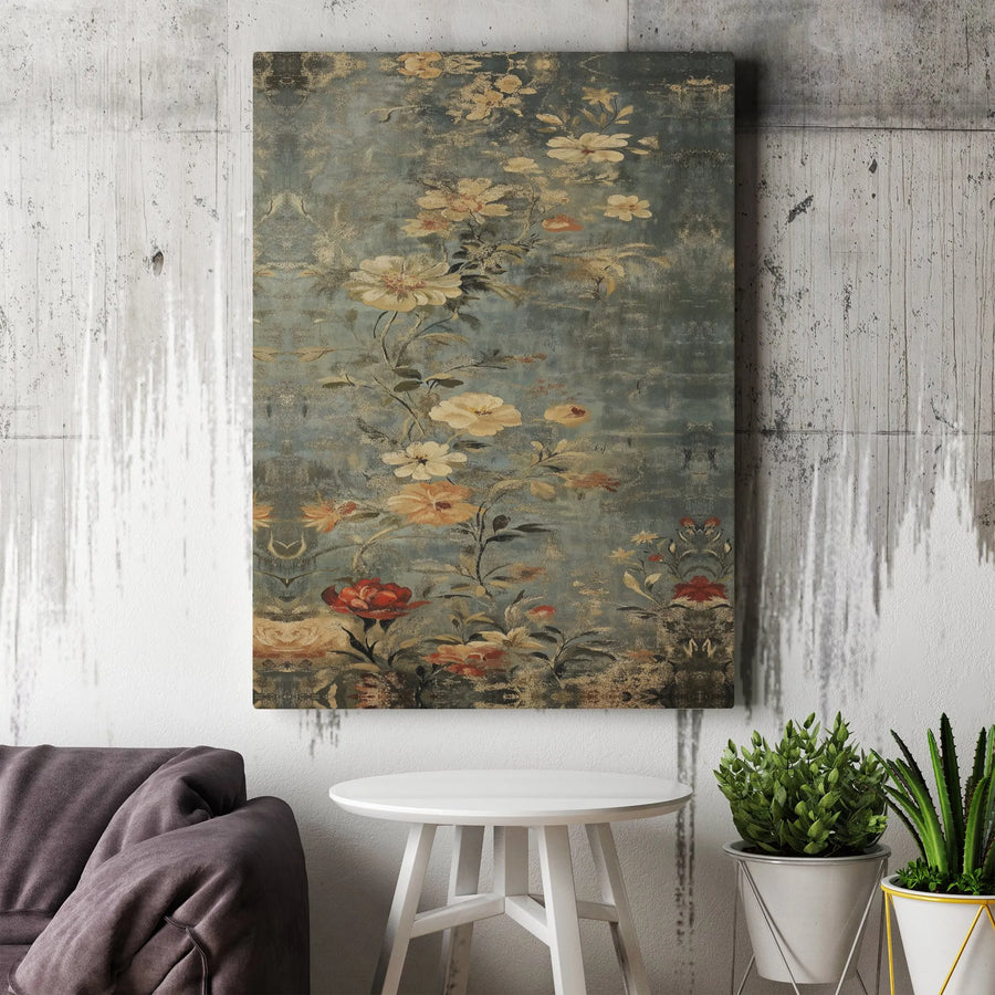 Vintage Floral Canvas Wall Art | Distressed Botanical Oil Painting Print | Premium 1.25 Inch Gallery Wrap | Moody Farmhouse Home Decor Gift